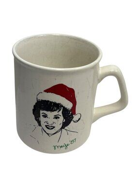 Holiday Greetings From Madge 87 Palmolive Christmas Mug Retro Ceramic 3.5" Tall